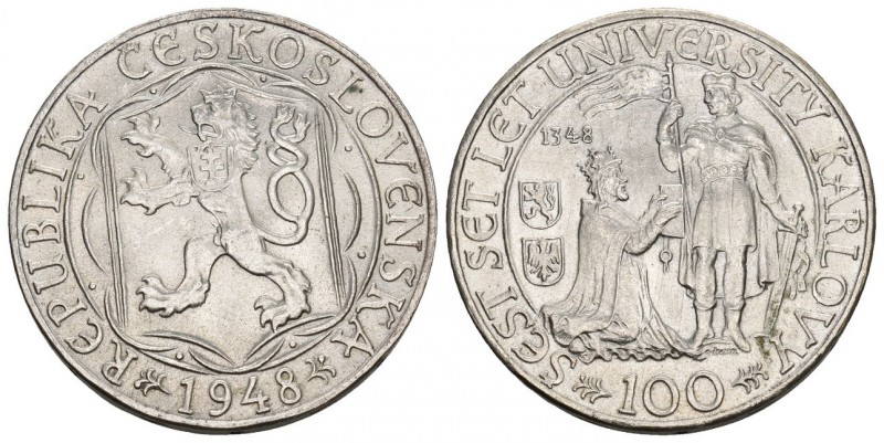 Tschechien 1948 100 Kronen Silber 14g KM 26 unz