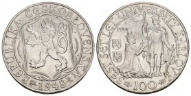 Tschechien 1948 100 Kronen Silber 14g KM 26 unz
