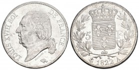 Frankreich 1822W 5 Francs Silber 25g KM 711.3 vz-unz