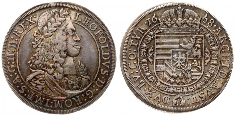 Austria 1 Thaler 1668 Hall. Leopold I(1657-1705). Averse: With lion's head in sh...