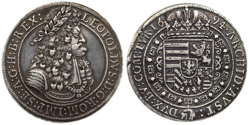 Austria 1 Thaler 1694 Hall. Leopold I(1657-1705). Averse: Old laureate bust righ...