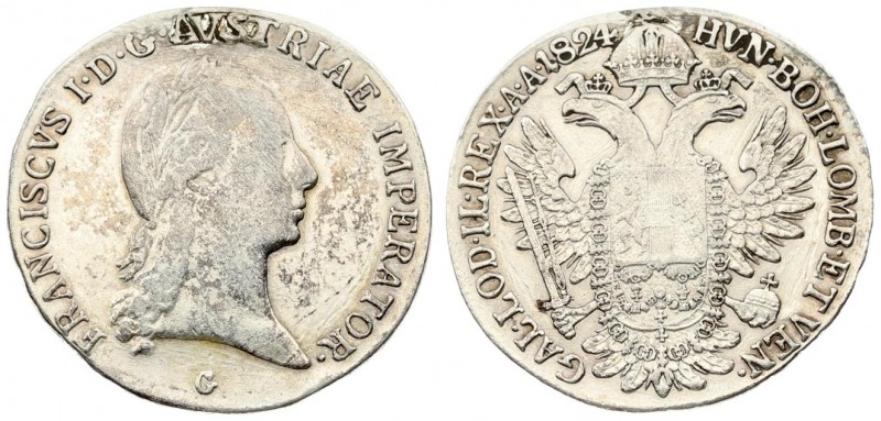 Austria 1/2 Thaler 1824 G Nagybánya. Franz I. (1804-1835). Av.: Laureate head ri...