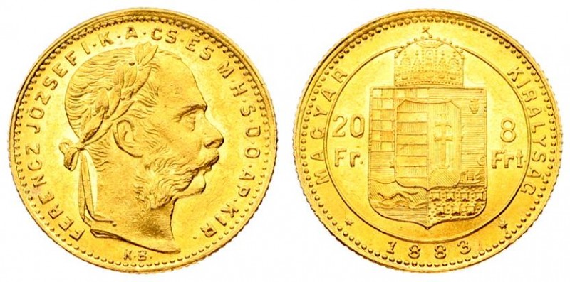Austria Hungary 8 Forint 20 Francs 1883 KB Franz Joseph I(1848-1916). Averse: La...