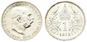 Austria 1 Corona 1914 Franz Joseph I (1848-1916). Averse: Head right. Reverse: Crown above value date at bottom.sprays flanking. Silver. KM 2820