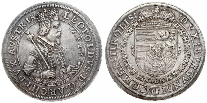 Austria 1 Thaler 1628 Hall. Leopold I (1657-1705). Averse: Laureate half-length ...