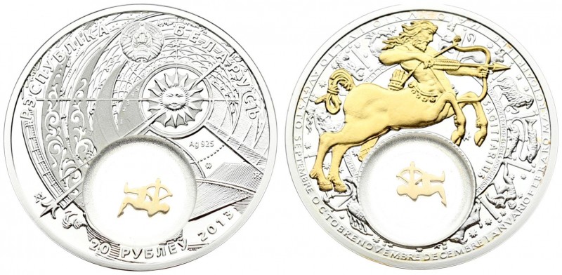 Belarus 20 Roubles 2013 Signs of the Zodiac Sagittarius. Averse: The relief imag...