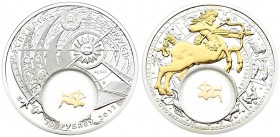 Belarus 20 Roubles 2013 Signs of the Zodiac Sagittarius. Averse: The relief image of the arms of Belarus at the top; a fragment of an engraving publis...