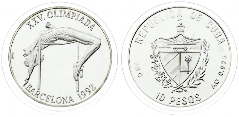 Cuba 10 Pesos 1990 Pan American Games. Averse: National arms within wreath; deno...