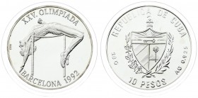 Cuba 10 Pesos 1990 Pan American Games. Averse: National arms within wreath; denomination. Reverse: High jumper. Silver. KM 291. With capsule
