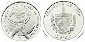 Cuba 10 Pesos 2006 XXIX Olympics. Averse: Cuban arms. Reverse: Baseball player with bat; baseball background. Silver. KM 821. With capsule