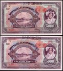 Czechoslovakia 5000 Korun 1920 Specimen Banknote. P19s. Lot of 2 Banknotes