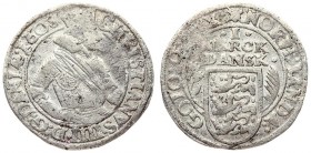 Denmark 1 Mark 1608 (m) Copenhagen mint. Christian IV (1588-1648). Averse: Crowned 1/2-length figure right date in legend. Reverse: Value above flat-t...