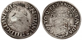 Denmark 1 Mark 1612(b) Copenhagen mint. Christian IV(1588 - 1648). Averse: Crowned 1/2-length figure right date in legend. Reverse: Value above oval s...