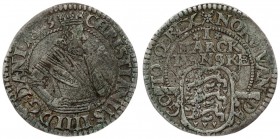 Denmark 1 Mark 1613(b) Copenhagen mint. Christian IV(1588 - 1648). Averse: Crowned 1/2-length figure right date in legend. Reverse: Value above oval s...