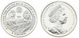 Falkland Islands 1 Crown 2007 PM Elizabeth II (1952-). Race for the South Pole. Averse: Bust in tiara right. Reverse: Portrats of Scott and Amundsen; ...