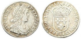 France 1/12 Ecu 1659 I Louis XIV(1643-1715). Averse: Head of Luis XIV. Reverse: Crowned shield of France. Silver. KM 166.9