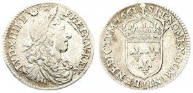 France 1/12 Ecu 1661 I Louis XIV(1643-1715). Averse: Head of Luis XIV. Reverse: Crowned shield of France. Silver. KM 199.5