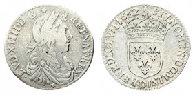 France 1/12 Ecu 1662 D Louis XIV(1643-1715). Averse: Head of Luis XIV. Reverse: Crowned shield of France. Silver. Scratches. KM 199.3