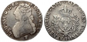 France 1 ECU 1791 I Louis XVI(1774-1793). Averse: Uniformed bust left. Averse Legend: LUD • XVI • D • G • FR • ET NAV REX. Reverse: Crowned arms of Fr...
