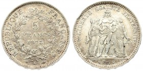 France 5 Francs 1873 K Bordeaux. Averse: Hercules group. Reverse: Denomination within wreath. Silver. KM 820.2