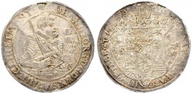 Germany Saxony 1 Thaler 1640 SD Johann George I.(1615-1656). Averse: Bust right with sword and helmet. Reverse: Eight helmets over shields. Silver. Ni...