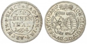 Germany SAXONY 1/12 Thaler 1694 EPH. Johann Georg IV.(1691-1694). Averse: 2 adjacent oval arms in baroque frames; crown above; initials below; where p...