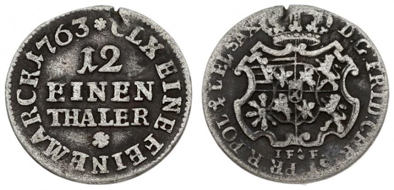 Germany Saxony 1/12 Thaler 1763 JFoF. Friedrich Christian 1763. Averse: Crowned ...