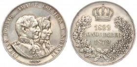 Germany SAXONY 2 Thaler 1872 B Golden Wedding Anniversary. Johann(1854-1873). Averse: Conjoined busts in wedding attire right. Averse Legend: IOHANN K...