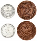 Germany East Africa 1 Pesa 1892 & 1/4 Rupie 1906A. Wihelm II(1888-1918). Copper. Silver. KM 1; 8. Lot of 2 Coins
