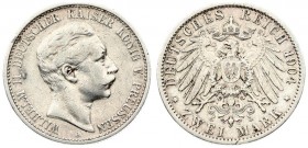 Germany Prussia 2 Mark 1904 A. Wilhelm II (1888-1918). Averse: Head right. Reverse: Crowned imperial eagle with shield on breast. Edge Description: Re...