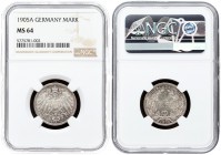 Germany Empire 1 Mark 1905 A. Wilhelm II(1888-1918). Averse: Denomination within wreath. Reverse: Crowned imperial eagle with shield on breast. Silver...