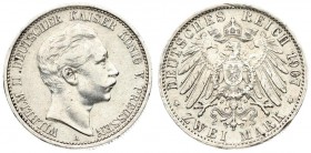 Germany Prussia 2 Mark 1907 A. Wilhelm II (1888-1918). Averse: Head right. Reverse: Crowned imperial eagle with shield on breast. Edge Description: Re...