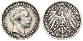 Germany Prussia 2 Mark 1908 A. Wilhelm II (1888-1918). Averse: Head right. Reverse: Crowned imperial eagle with shield on breast. Edge Description: Re...
