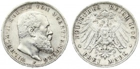 Germany Wurttemberg 3 Mark 1909 F William II (1891-1918).Averse: Head right. Reverse: Crowned imperial eagle with shield on breast. Edge Lettering: GO...