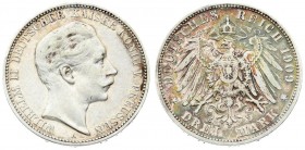 Germany Prussia 3 Mark 1909 A. Wilhelm II (1888-1918). Averse: Head right. Reverse: Crowned imperial eagle with shield on breast. Edge Lettering: GOTT...