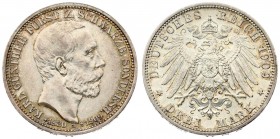 Germany SCHWARZBURG-SONDERSHAUSEN 3 Mark 1909A Death of Karl Gunther. Karl Gunther(1880-1909). Averse: Head right. Reverse: Crowned German imperial ea...