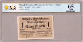 Germany Memel 1 Mark 1922 Chamber of Commerce; Territory of Memel Pick # 2; Ros.847; Serial # 402046. PCGS 65 PPQ