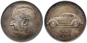 Germany Medal 5 million Volkswagen 1945-1961. Averse: Bust on the left. Reverse: Fünf Millionen Volkswagen 1945-1961. Silver. Weight: 24.65 g. Diamete...
