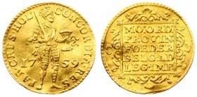 Netherlands HOLLAND 1 Ducat 1759 Averse: Armored; standing Knight holding bundle of arrows divides date without inner circle. Averse Legend: CONCORDIA...