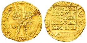 Netherlands UTRECHT 1 Ducat 1649 Averse: Standing armored knight holding bundle of arrows divides date in plain inner circle. Averse Legend: CONCORDIA...