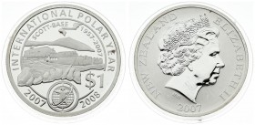 New Zealand 1 Dollar 2007 Elizabeth II (1952-). International Polar Year. Silver. Schön 222; KM 297. With capsule