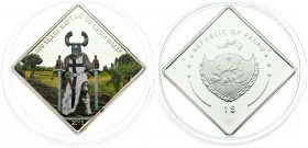Palau 1 Dollar 2010 Battle of Grunwald. Reverse: Knight kneeling in color. Silver. KM 268. With capsule & Certificate