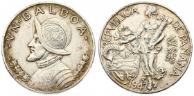 Panama 1 Balboa 1947 Vasco Nunez de Balboa. Averse: Standing figure with arm on shield. Reverse: Armored bust left. Edge Description: Reeded. Silver. ...