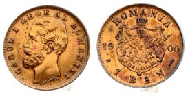 Romania 1 Ban 1900 B Carol I(1866-1914). Averse: Head left. Averse Legend: CAROL I .... Reverse: Crowned arms with supporters within crowned mantle di...