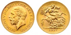 South Africa 1 Sovereign 1931 George V(1910-1936). Averse: Modified effigy; slightly smaller bust. Reverse: St. George slaying dragon. Gold. KM A22