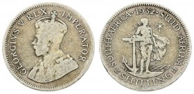South Africa 1 Shilling 1932. George V(1910-1936). Averse: Crowned bust left. Reverse: Standing female figure leaning on large anchor. Silver. KM 17.3