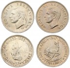 South Africa 5 Shillings 1947 Royal Visit & 5 Shillings 1952 300th Anniversary - Founding of Capetown. George VI(1936-1952). Silver. KM 31; 41. Lot 2 ...