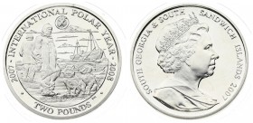 South Georgia And The South Sandwich Islands 2 Pounds 2007 PM Elizabeth II (1952-). International Polar Year. Shackelton Expedition. Silver. KM 34. Wi...