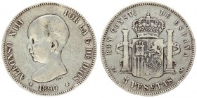 Spain 5 Pesetas 1890 (90) MP M. Alfonso XIII(1886-1931). Averse: Toddler's head left. Averse Legend: ALFONSO XIII... Reverse: Crowned arms pillars val...