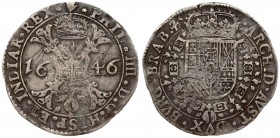 Spanish Netherlands BRABANT 1 Patagon 1646 Antwerp. Philip IV(1621-1665). Averse: Crowned shield of Philip IV in fleece collar. Reverse Legend: …DVX B...